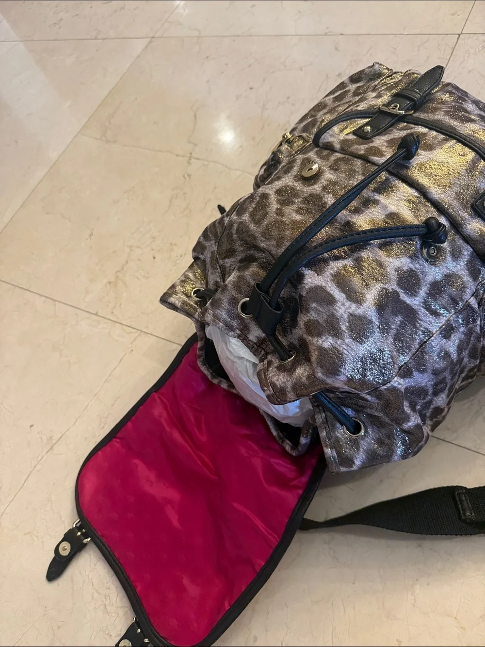 Metallic Leopard Print JUICY COUTURE Backpack with Black Trim VINTAGE